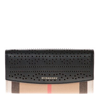 Burberry House Check and Laser-Cut Lace Leather Continental Wallet