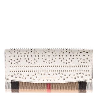 Burberry House Check and Laser-Cut Lace Leather Continental Wallet