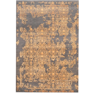 Herat Oriental Indo Hand-knotted Erased Blue/ Gold Wool & Silk Rug (6'7 x 9'9)