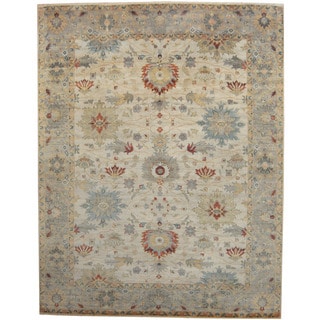 Herat Oriental Indo Hand-knotted Tribal Oushak Ivory/ Gold Wool Rug (9' x 12')
