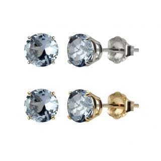 10k White or Yellow Gold 6mm Round Lab-created Aquamarine Stud Earrings
