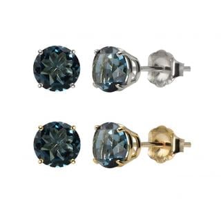 10k White or Yellow Gold 6mm Round London Blue Topaz Stud Earrings