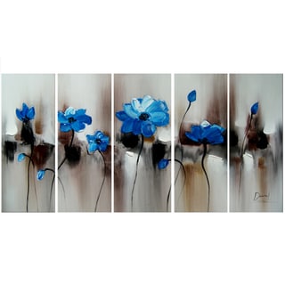 Hand-painted Blue Floral Art Painting 1104