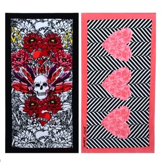 Betsey Johnson Rose Hearts and Tribal Skull Beach Towel Set
