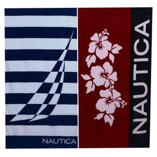 Nautica Hibiscus Red and J Class Border Beach Towel Set