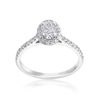 Andrew Charles 14k White Gold 1/2ct Oval Center and 1/4ct Round Diamond Halo Ring (H-I,SI2-I1)