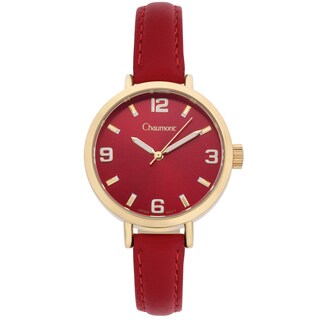 Chaumont Women's Red Soft Leather Sona Brushed Finish Dial Watch