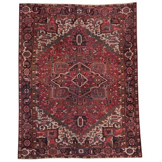 Herat Oriental Persian Hand-knotted 1930's Semi-antique Heriz Red/ Black Wool Rug (9'3 x 11'10)