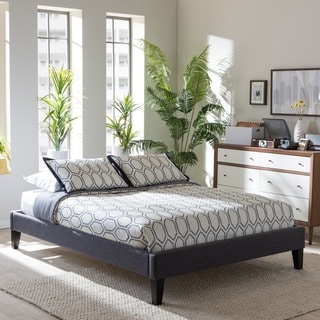 Baxton Studio Leonidas Modern and Contemporary Grey Fabric Upholstered Platform Bed Frame with Tapered Legs