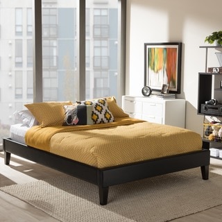 Baxton Studio Leonidas Modern and Contemporary Black Faux Leather Upholstered Platform Bed Frame with Tapered Legs