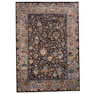 Herat Oriental Persian Hand-knotted Kashmar Navy/ Ivory Wool Rug (8' x 11'5)