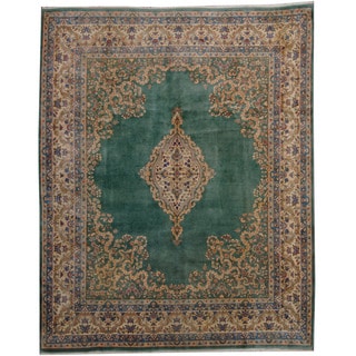 Herat Oriental Persian Hand-knotted 1950's Semi-antique Kerman Green/ Ivory Wool Rug (8'10 x 10'11)