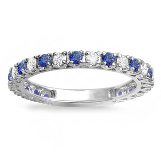 14k White Gold Round Blue Sapphire and 1ct TDW White Diamond Stackable Ring Wedding Band (H-I, I1-I2)