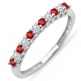 10k White Gold 1/3ct TDW Round Diamond and Ruby Anniversary Ring (I-J, I1-I2)