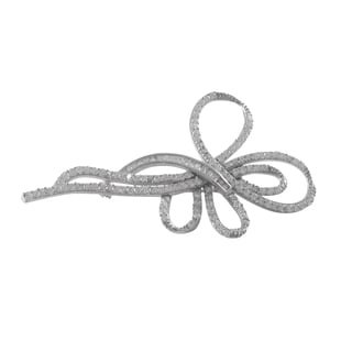 Sterling Silver White Cubic Zirconia Ribbon Pin Brooch