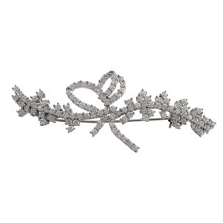 Sterling Silver White Cubic Zirconia Floral Pin Brooch