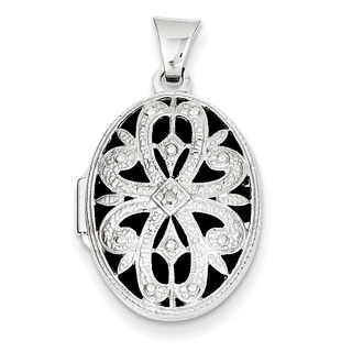 14k White Gold 21mm Oval w/Diamond Vintage Locket