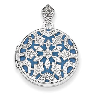 Sterling Silver 20mm Round Diamond Accent Vintage Locket