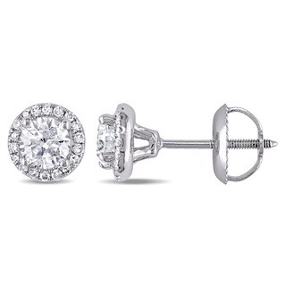 Miadora Signature Collection 14k White Gold 3/4ct TDW Diamond Halo Stud Earrings (F-G, I1)