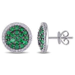 Miadora Signature Collection 14k White Gold Emerald and 1/3ct TDW Diamond Halo Stud Earrings (G-H, SI1-SI2)