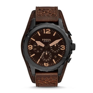 Fossil Men's JR1511 Nate Chronograph Brown Dial Brown Leather Watch