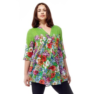 La Cera Women's 3/4 Sleeve Printed Tunic Top