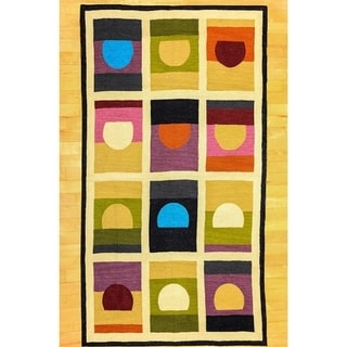 Indian Handmade Modern Chainstitch Wool/ Cotton Geometric Rug (3' x 5')
