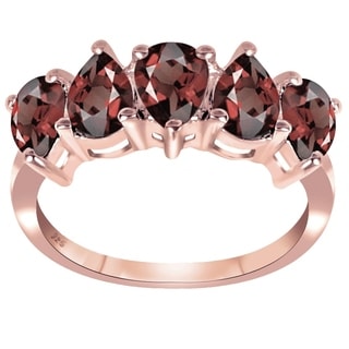 2.50 Cttw Genuine Garnet Pear Shape Rose Gold Plated 925 Sterling Silver Ring