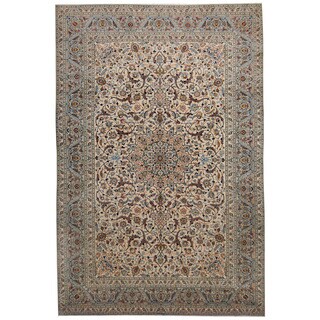 Herat Oriental Persian Hand-knotted 1960's Semi-antique Kashan Ivory/ Gray Wool Rug (8'1 x 12'3)