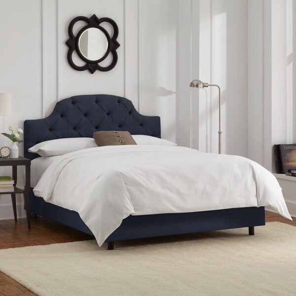 Skyline Furniture Navy Linen Tufted Bed