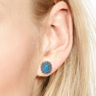 Vintage Floral Flair Stone Sterling Silver Post Earrings (Thailand)