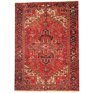 Herat Oriental Persian Hand-knotted 1940's Semi-antique Heriz Red/ Black Wool Rug (9' x 12')