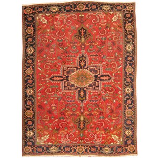 Herat Oriental Persian Hand-knotted 1950's Semi-antique Heriz Red/ Navy Wool Rug (8'3 x 10'10)