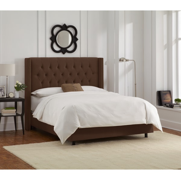 Skyline Furniture Chocolate Velvet Diamond Tufted Wingback Nail Bed