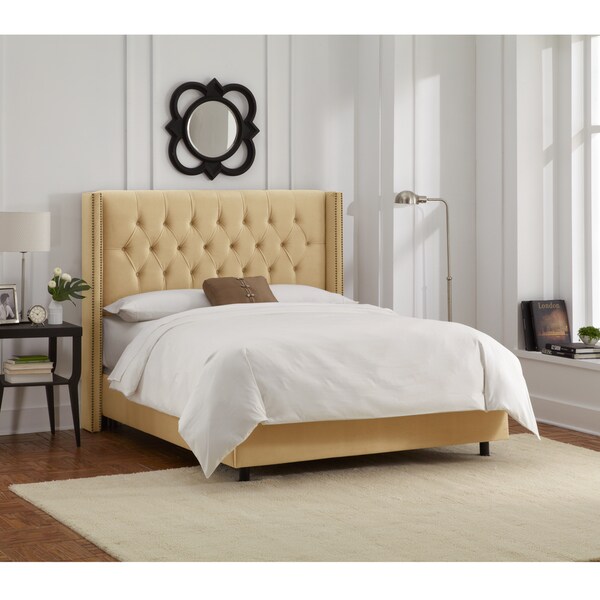 Skyline Furniture Buckwheat Velvet Diamond Tufted Wingback Nail Bed