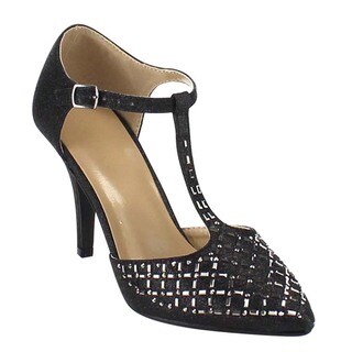 Beston GB22 Women's Glitter D'orsay Mid-Heel T-Strap Dress Heels