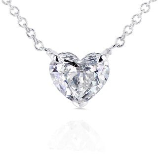 Annello 14k White Gold Floating Heart Certified 3/4ct Diamond Solitaire Necklace (G-I, I1)