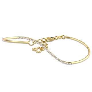 Miadora 14k Yellow Gold 1/6ct TDW Diamond Clover Bangle Bracelet(G-H, SI1-SI2)