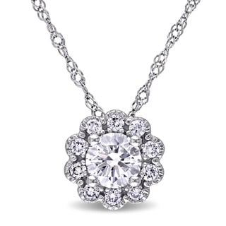 Miadora 14k White Gold 1/2ct TDW Diamond Flower Necklace (G-H, SI1-SI2)