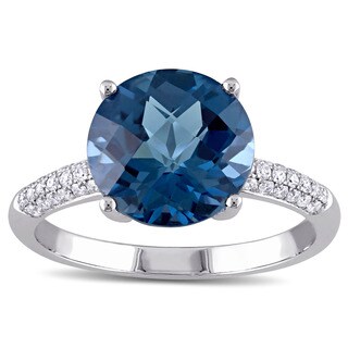 Miadora 14k White Gold London Blue Topaz and 1/5ct TDW Diamond Cocktail Ring (G-H, SI1-SI2)
