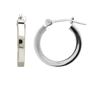 14k White Gold 2x15mm Square Tube Hoop Earrings