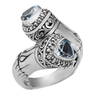 Sterling Silver Blue Topaz 'Sea Goddess' Cawi Ring (Indonesia)