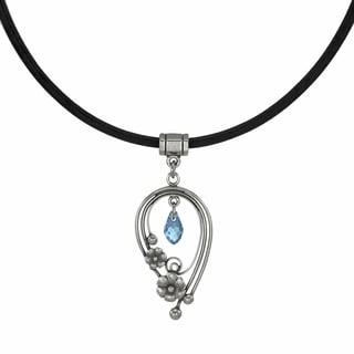 Jewelry by Dawn Blue Crystal Teardrop Leather Cord Necklace
