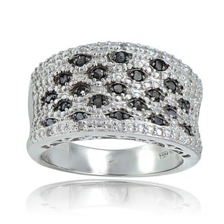 DB Designs Sterling Silver 1/4ct TDW Vintage Black/Blue and White Diamond Wavy Ring