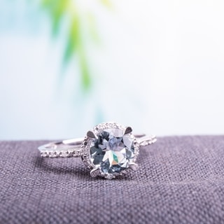 Miadora 10k White Gold Aquamarine and Diamond Accent Halo Ring