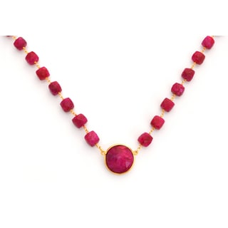 Gold Overlay Raw Ruby Chunky Gemstone Necklace
