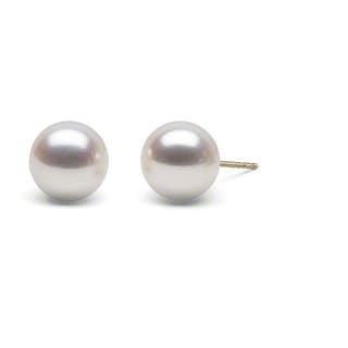 Sterling Silver White Akoya Pearl Stud Earrings (8-8.5mm)
