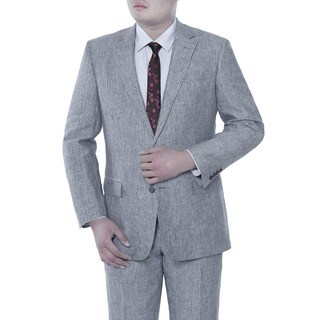 Verno Andrea Men's Blue Chalk Stripe Classic Fit LInen Italian Style 2-piece Suit