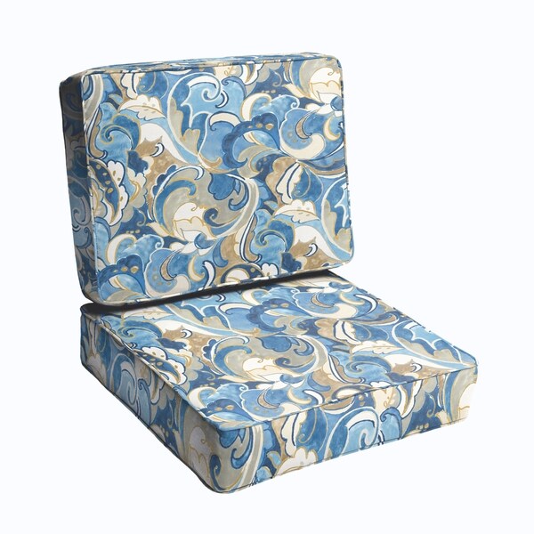 Blue Grey Abstract 23.5inch Indoor/ Outdoor Corded Chair Cushion Set