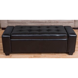 Bombay Wynne Black Bonded Leather Storage Ottoman Bench